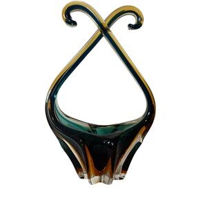 MCM Vintage Murano art glass Venetian sculptural basket bowl vase Hand-blown